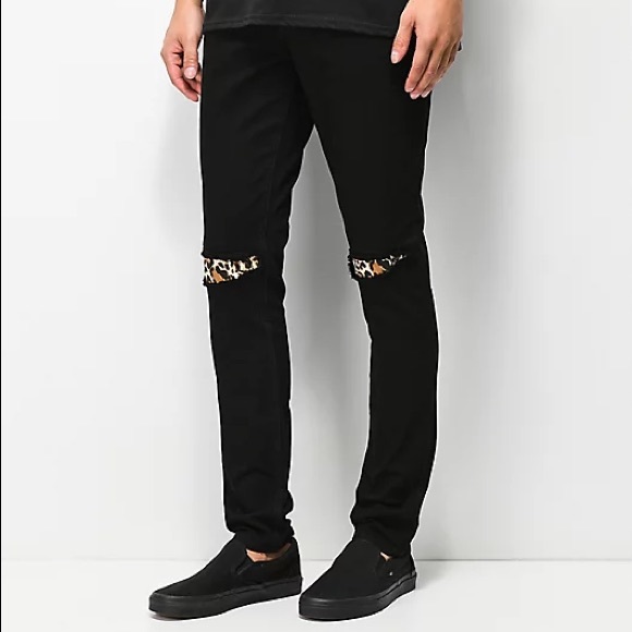 Rustic Dime Leopard Patch Black Taper Fit Jeans - Picture 6 of 6